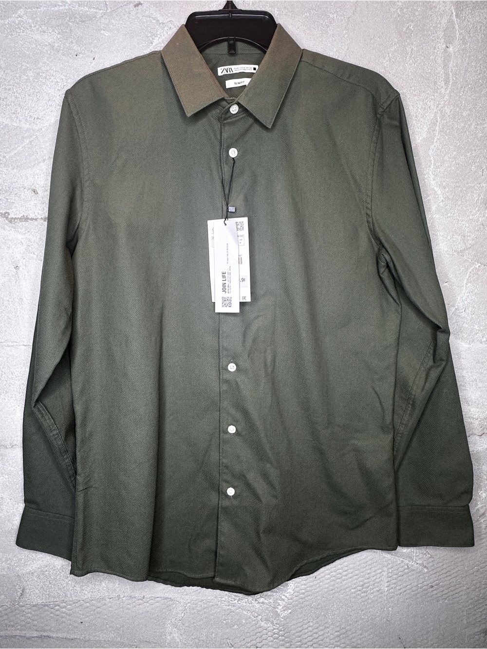 Zara Men’s Olive Green Slim Fit Button Down Shirt M NWT